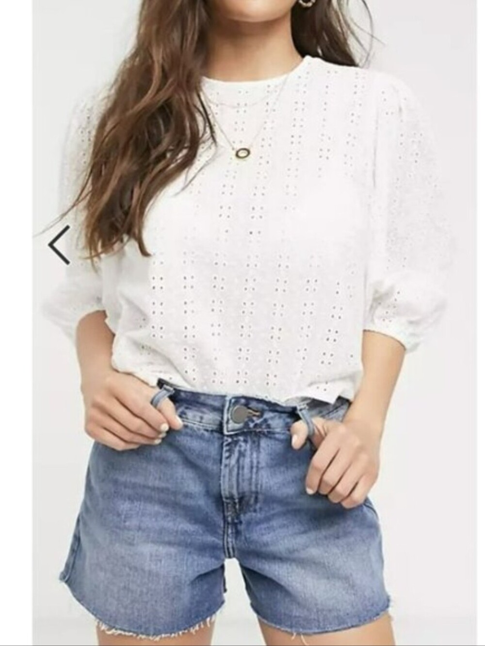 ASOS New Look White Eyelet 3/4 Puff Sleeve Blouse Size 2